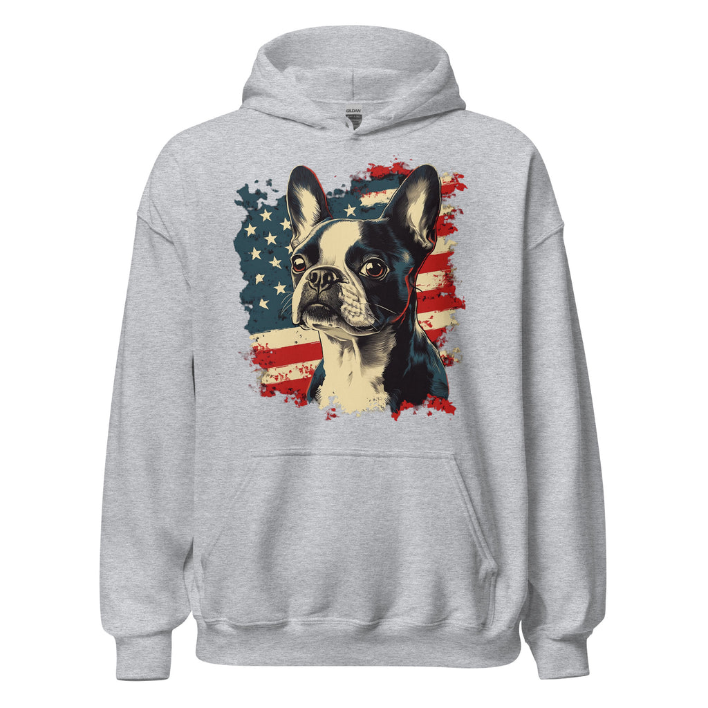 Patriotic Boston Terrier USA Flag Unisex Hoodie