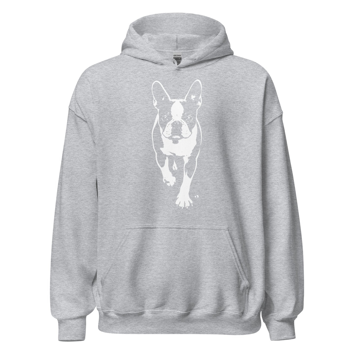 Boston Terrier Stencil Graphic – Minimalist Dog Lover Unisex Hoodie . Sport Grey