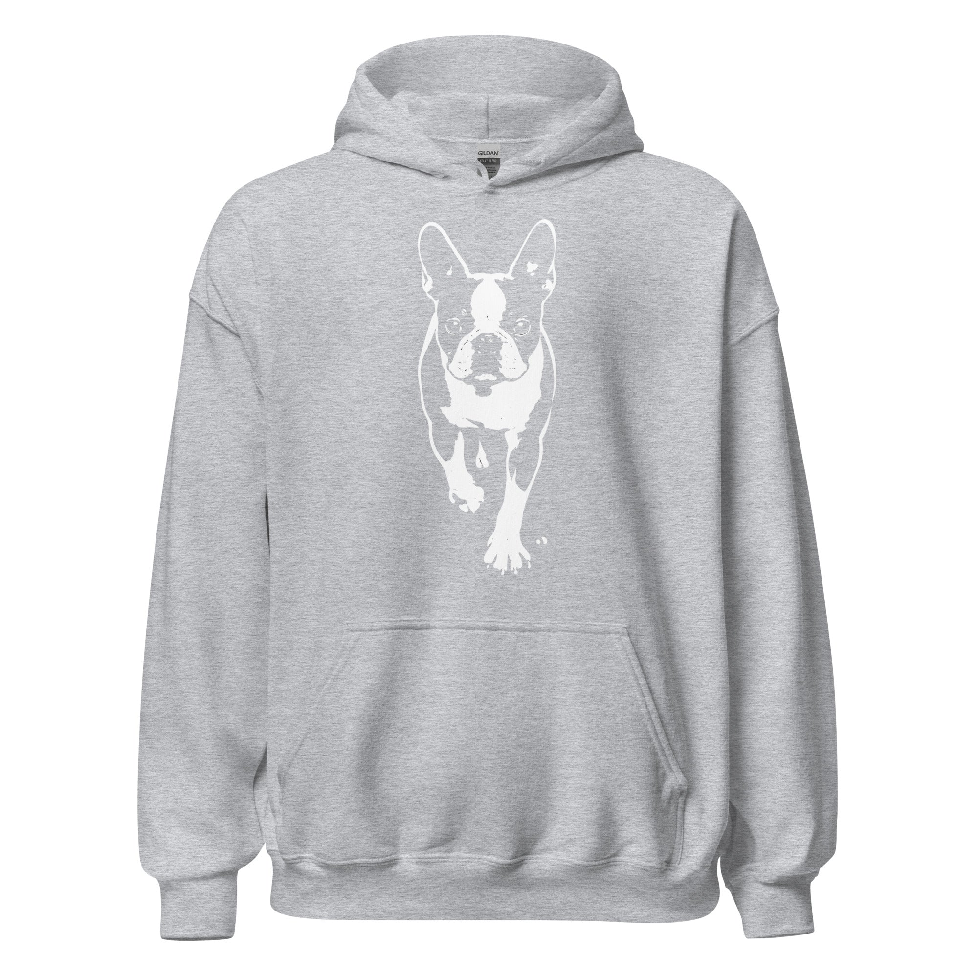 Boston Terrier Stencil Graphic – Minimalist Dog Lover Unisex Hoodie . Sport Grey