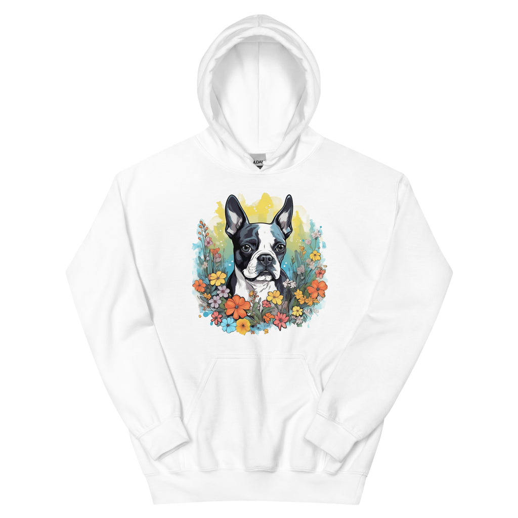Boston Terrier Surrounded By Flowers Hoodie