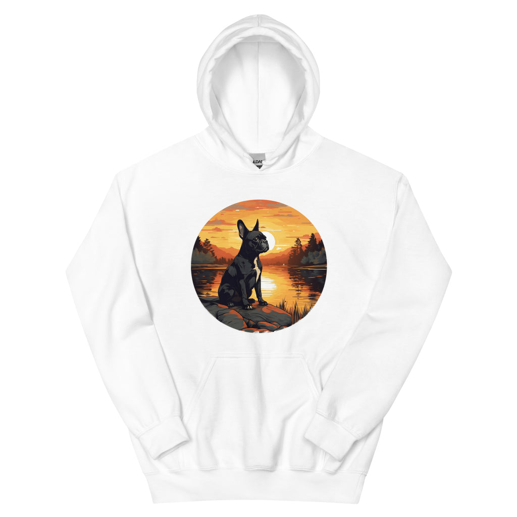 Boston Terrier Sitting By A Calm Lake Unisex Hoodie