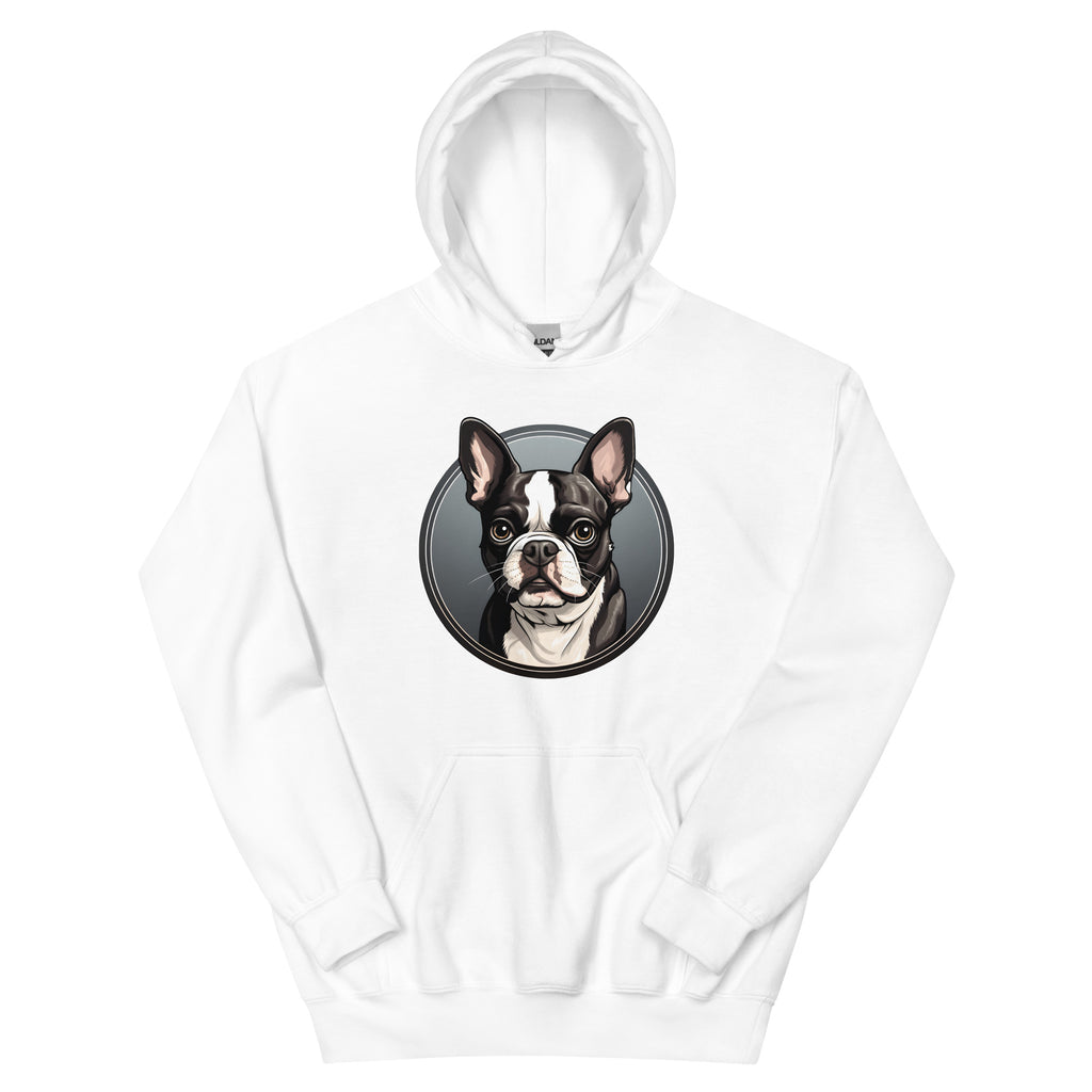 Cartoon Boston Terrier Dog Portrait Unisex Hoodie