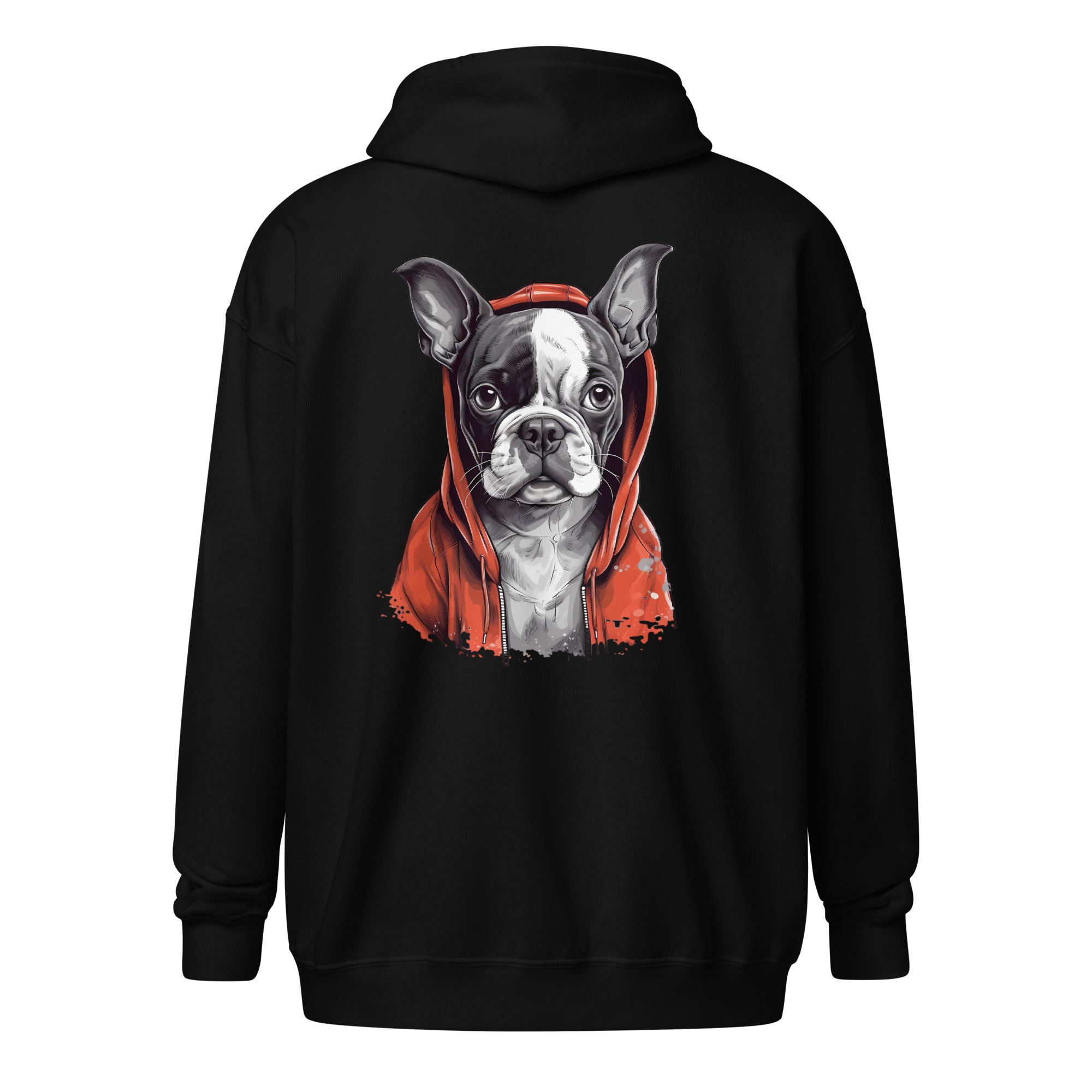 Boston Terrier In A Red Hood Unisex Heavy Blend Zip Hoodie