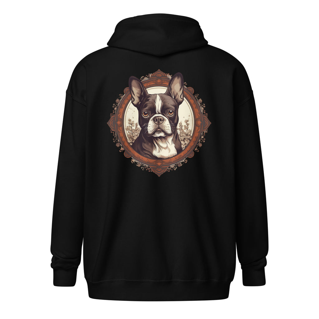 Vintage-Inspired Red Brown Boston Terrier Unisex Heavy Blend Zip Hoodie