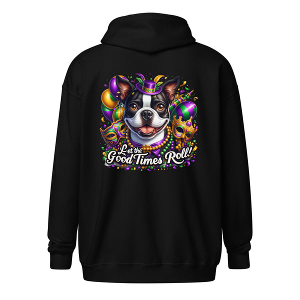 Mardi Gras Boston Terrier Unisex Heavy Blend Zip Hoodie - Let The Good Times Roll!