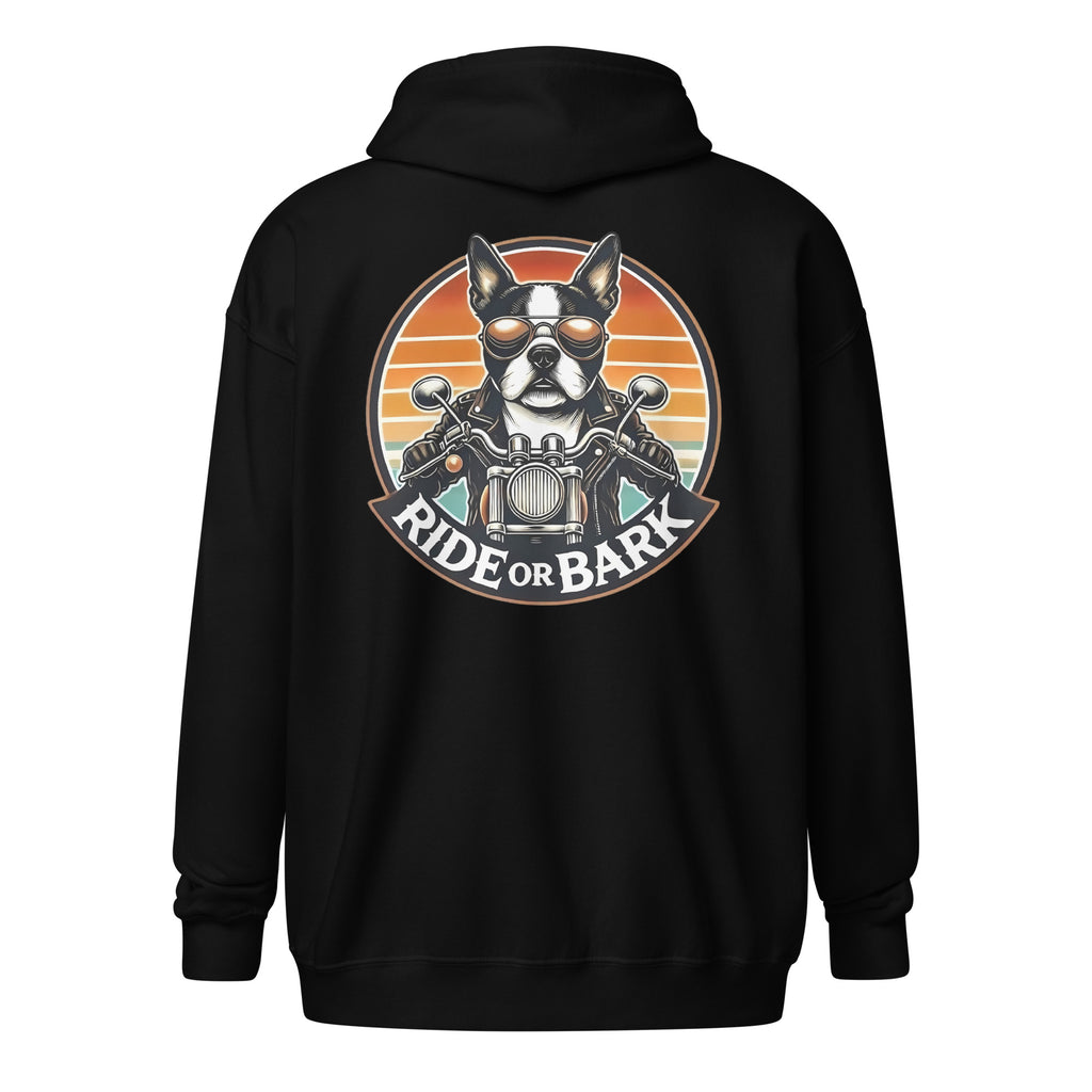 Ride or Bark - Boston Terrier Unisex Heavy Blend Zip Hoodie