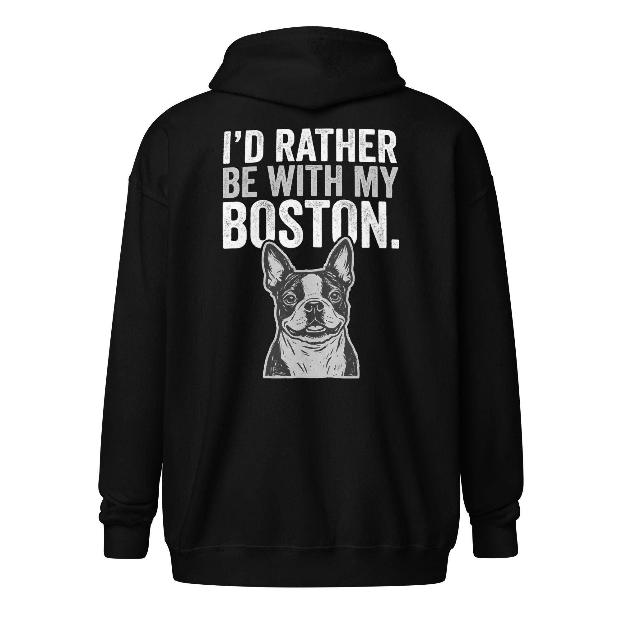 I'd Rather Be With My Boston Unisex Heavy Blend Zip Hoodie . Black