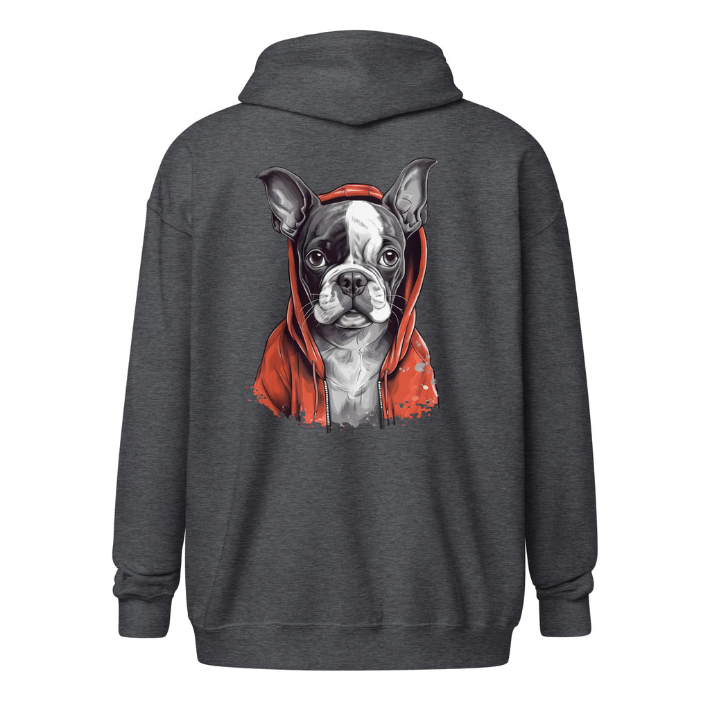 Boston Terrier In A Red Hood Unisex Heavy Blend Zip Hoodie