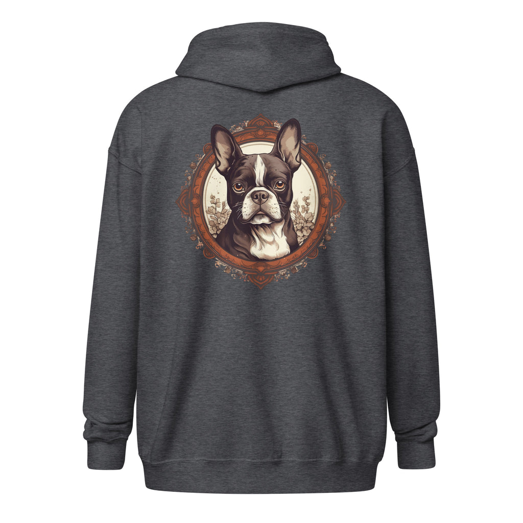 Vintage-Inspired Red Brown Boston Terrier Unisex Heavy Blend Zip Hoodie