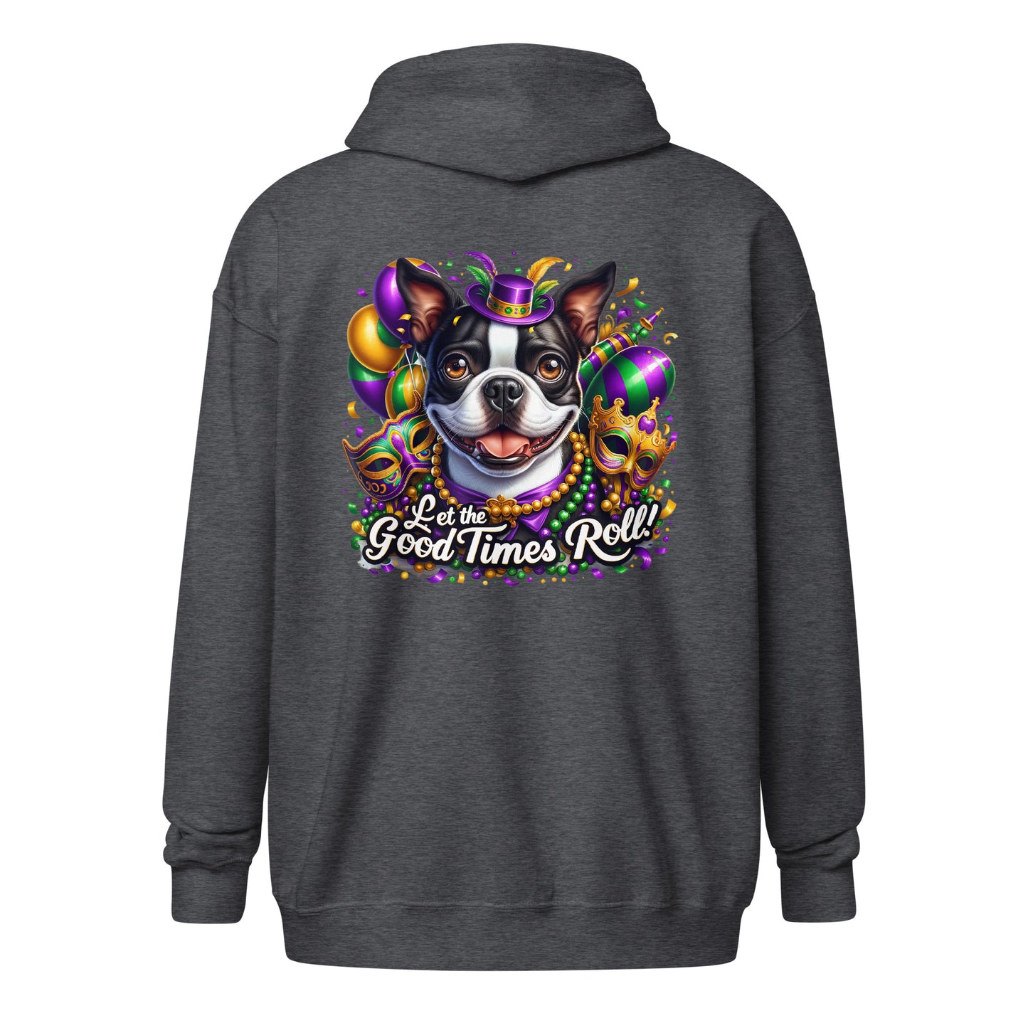 Mardi Gras Boston Terrier Unisex Heavy Blend Zip Hoodie - Let The Good Times Roll!