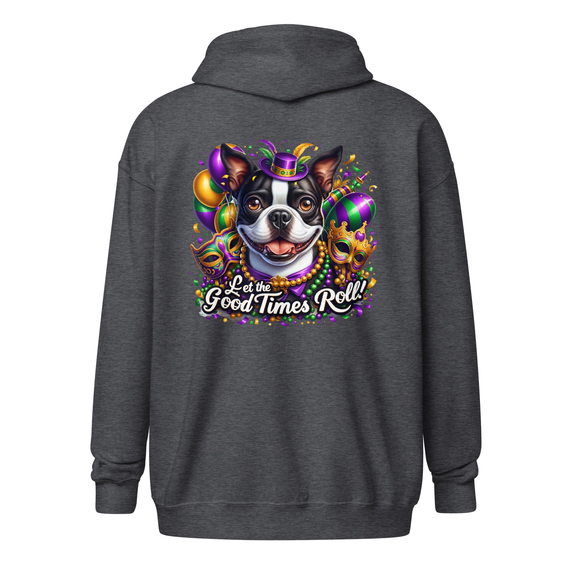 Mardi Gras Boston Terrier Unisex Heavy Blend Zip Hoodie - Let The Good Times Roll!