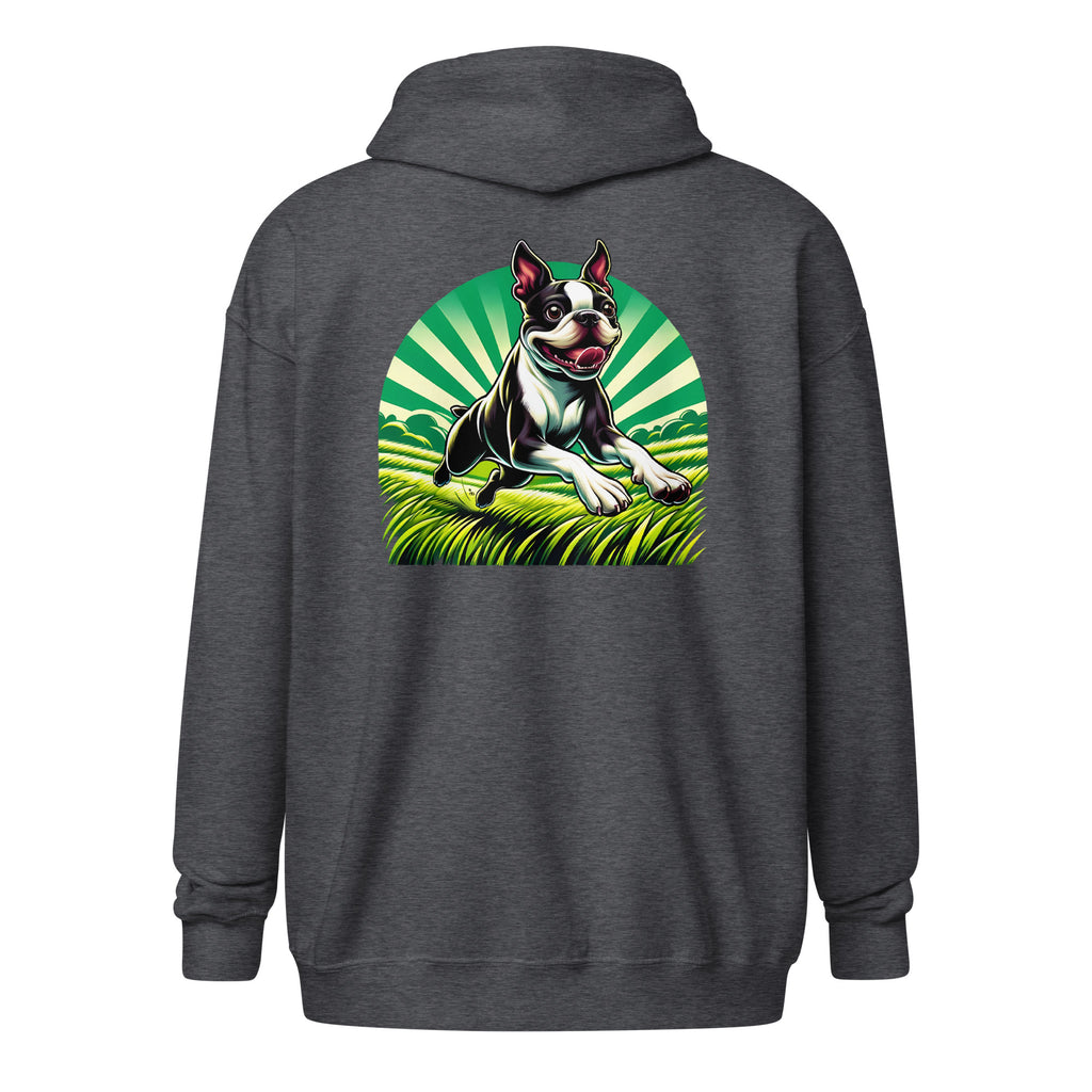 Boston Terrier Dog Running Free Unisex Heavy Blend Zip Hoodie