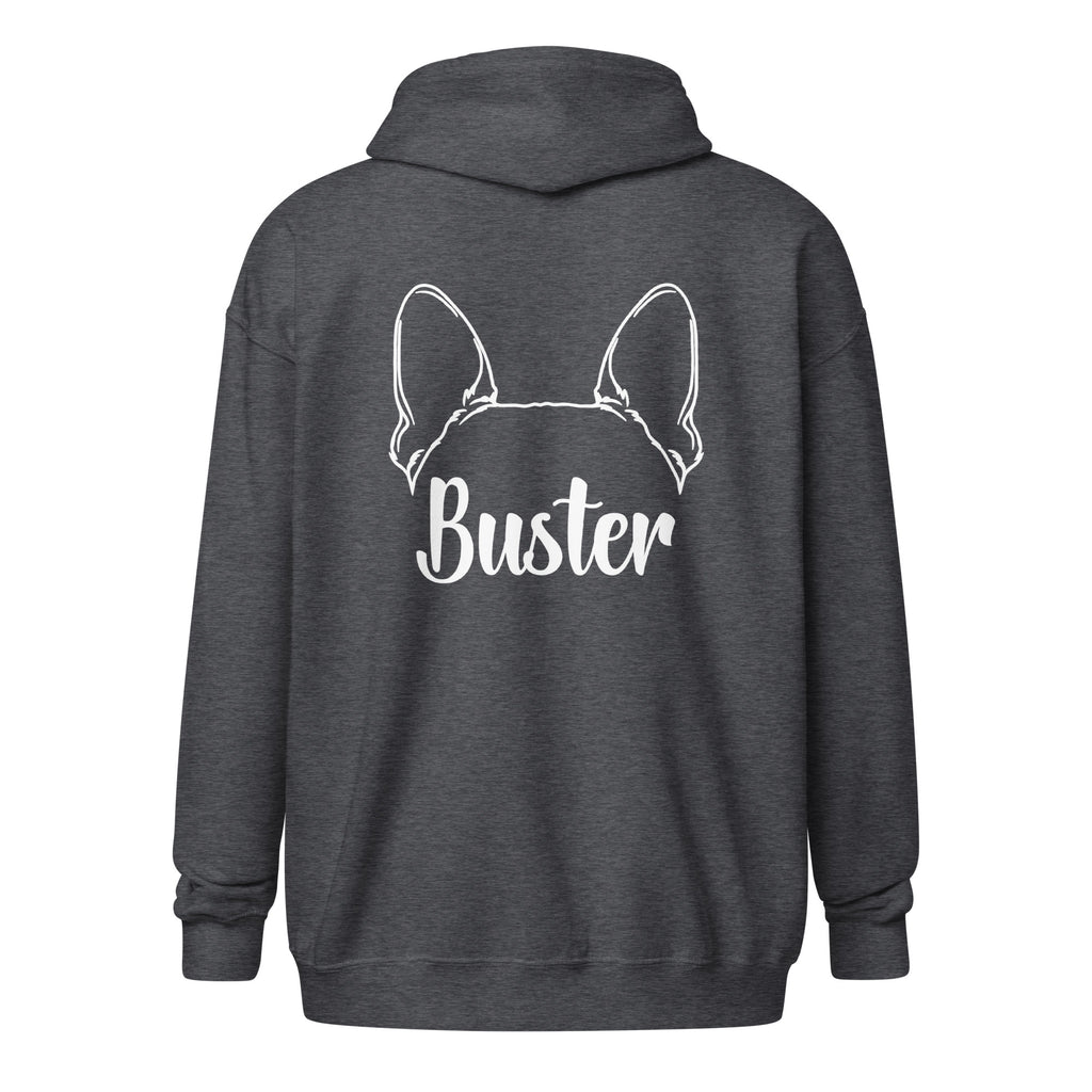 Big Ears With Boston Terrier Name - Custom Unisex Heavy Blend Zip Hoodie