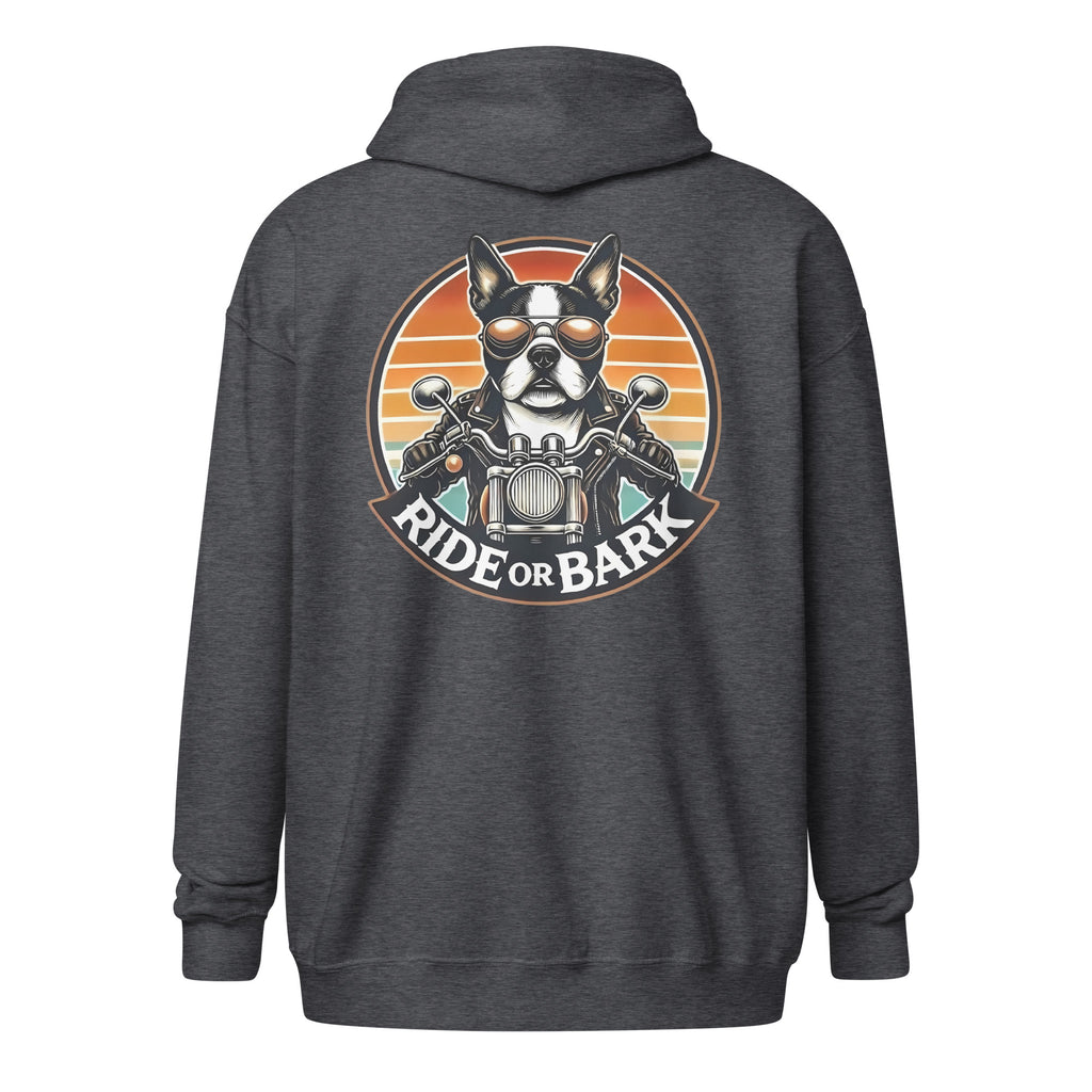 Ride or Bark - Boston Terrier Unisex Heavy Blend Zip Hoodie