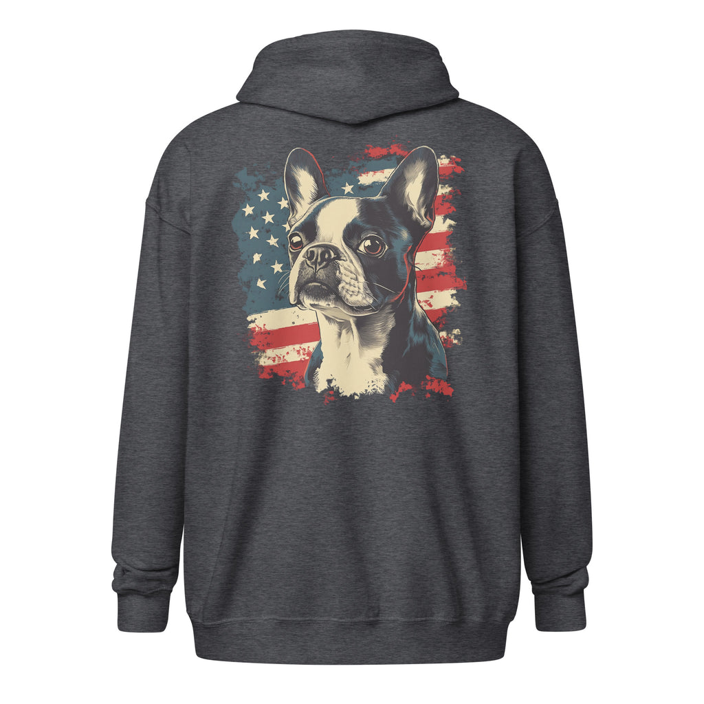 Patriotic Boston Terrier USA Flag Unisex Heavy Blend Zip Hoodie