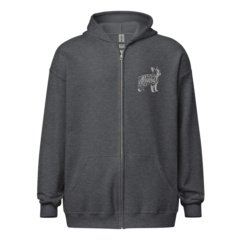 Boston Terrier Mama Embroidered Heavy Blend Zip Hoodie