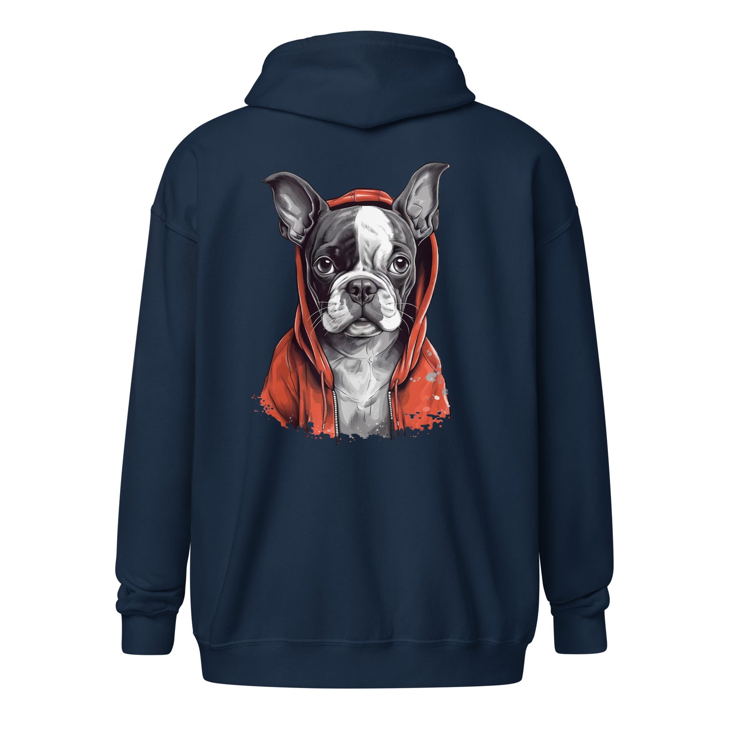 Boston Terrier In A Red Hood Unisex Heavy Blend Zip Hoodie