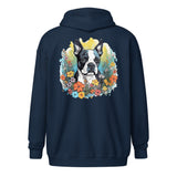Boston Terrier Surrounded By Flowers Heavy Blend Zip Hoodie