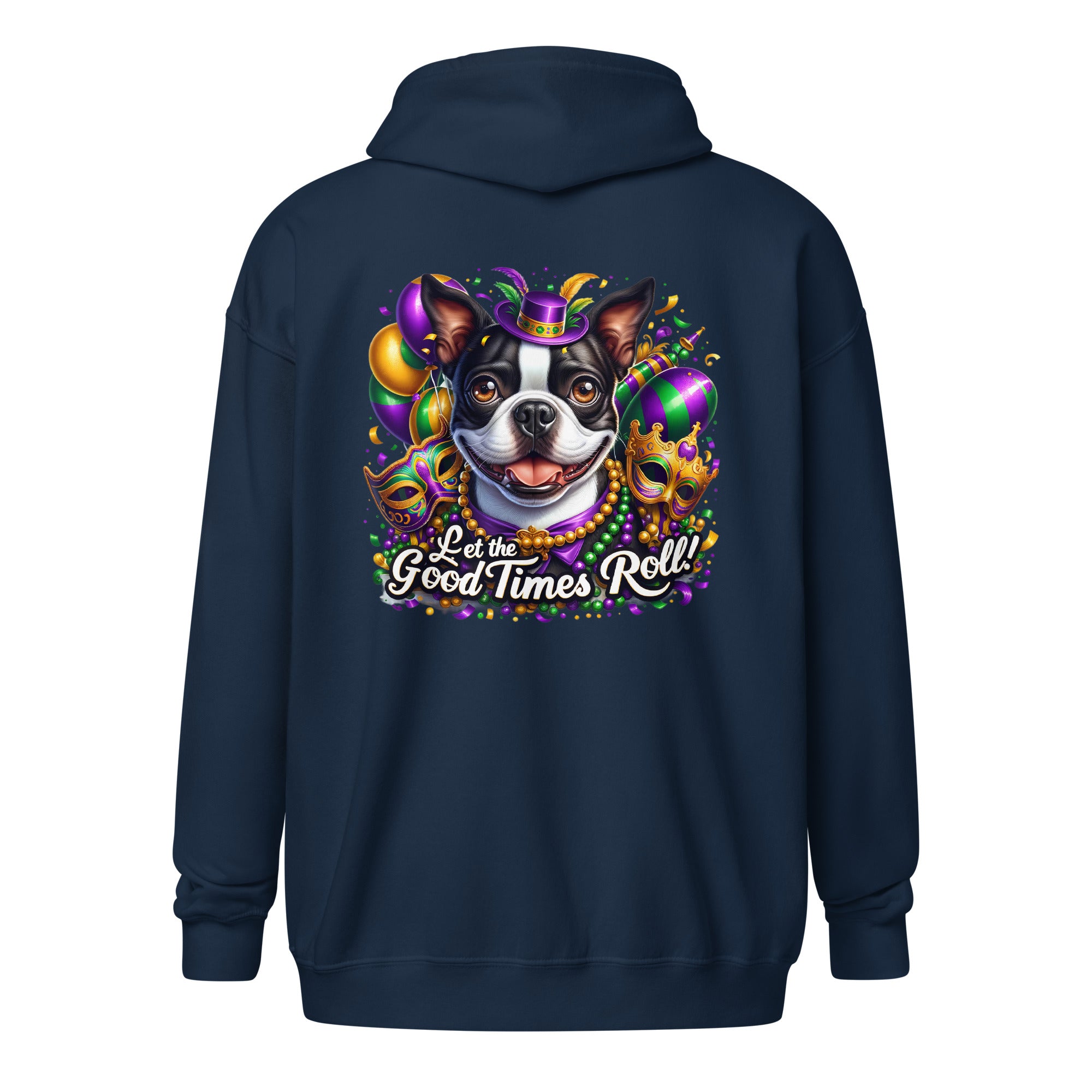 Mardi Gras Boston Terrier Unisex Heavy Blend Zip Hoodie - Let The Good Times Roll!