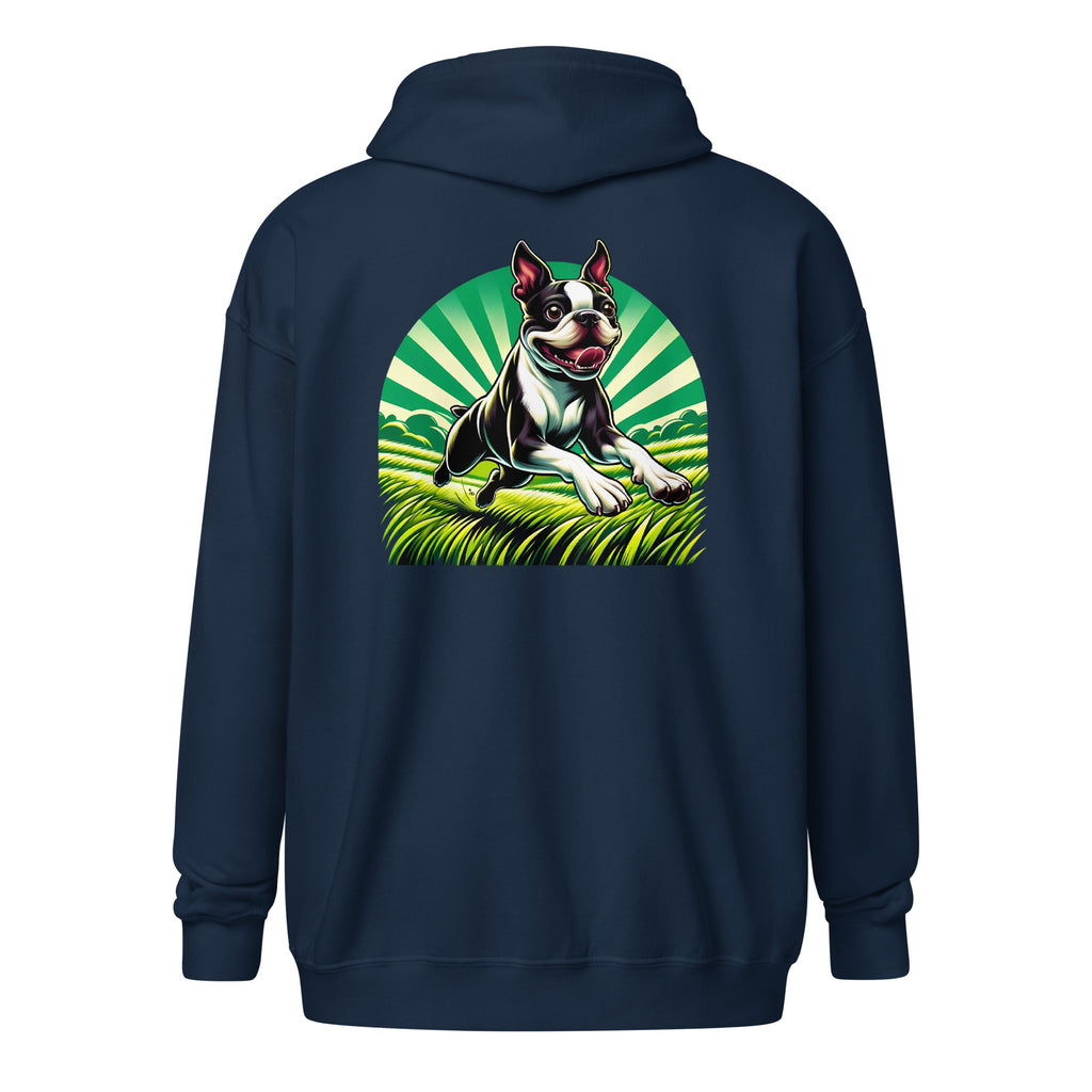 Boston Terrier Dog Running Free Unisex Heavy Blend Zip Hoodie