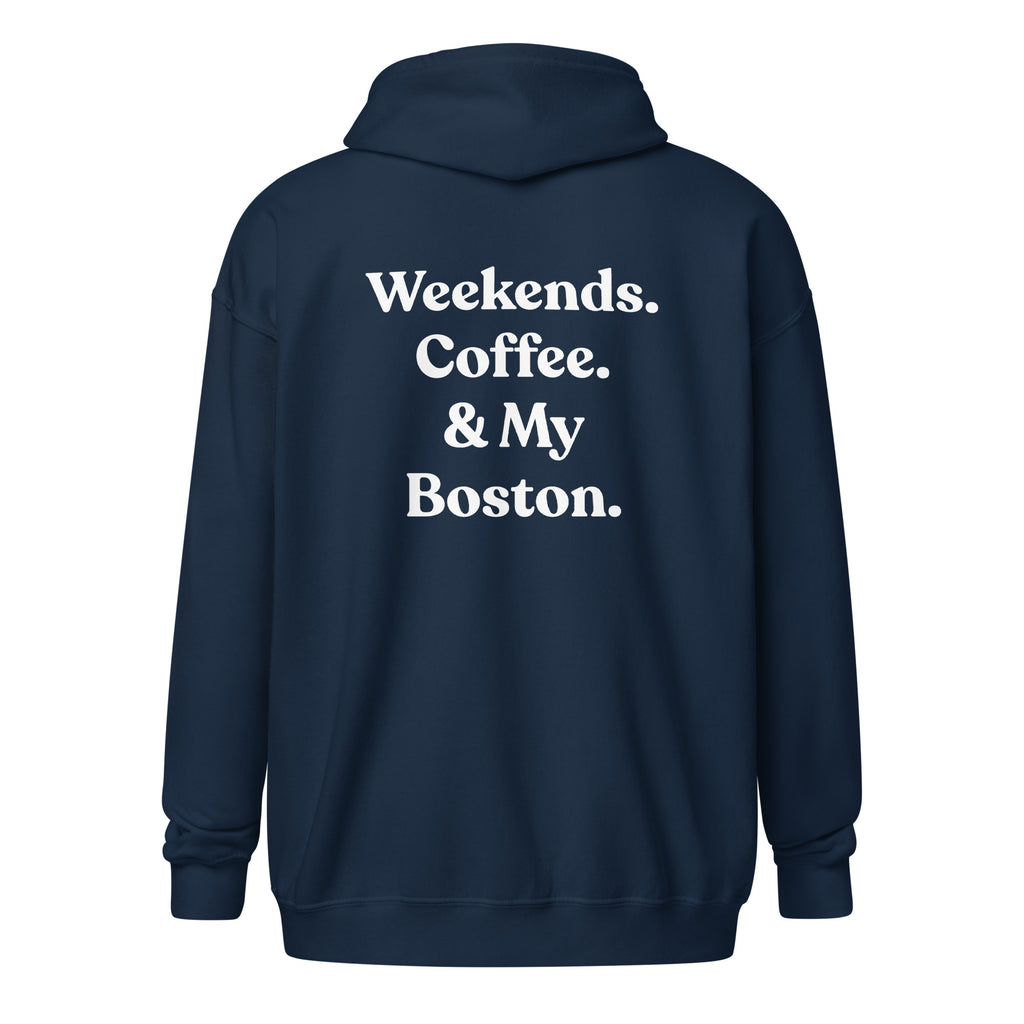 Weekends Coffee And Boston Terrier Unisex Heavy Blend Zip Hoodie