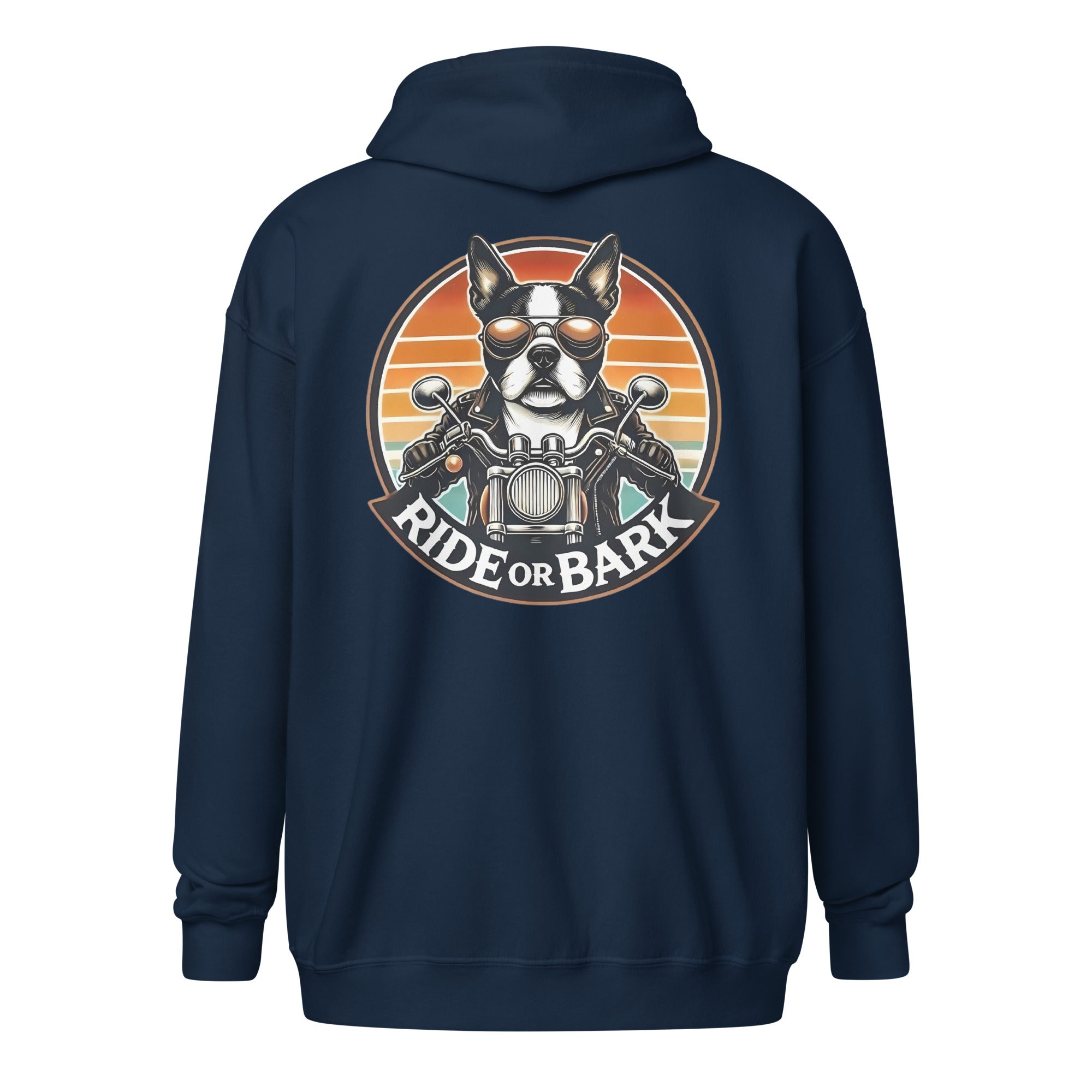 Ride or Bark - Boston Terrier Unisex Heavy Blend Zip Hoodie