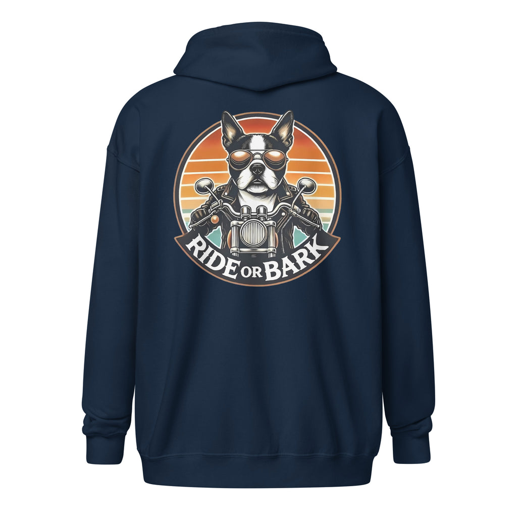 Ride or Bark - Boston Terrier Unisex Heavy Blend Zip Hoodie