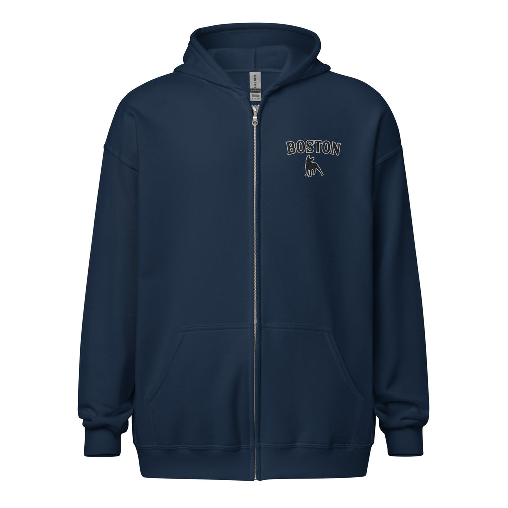 Boston Terrier Embroidered Unisex Heavy Blend Zip Hoodie