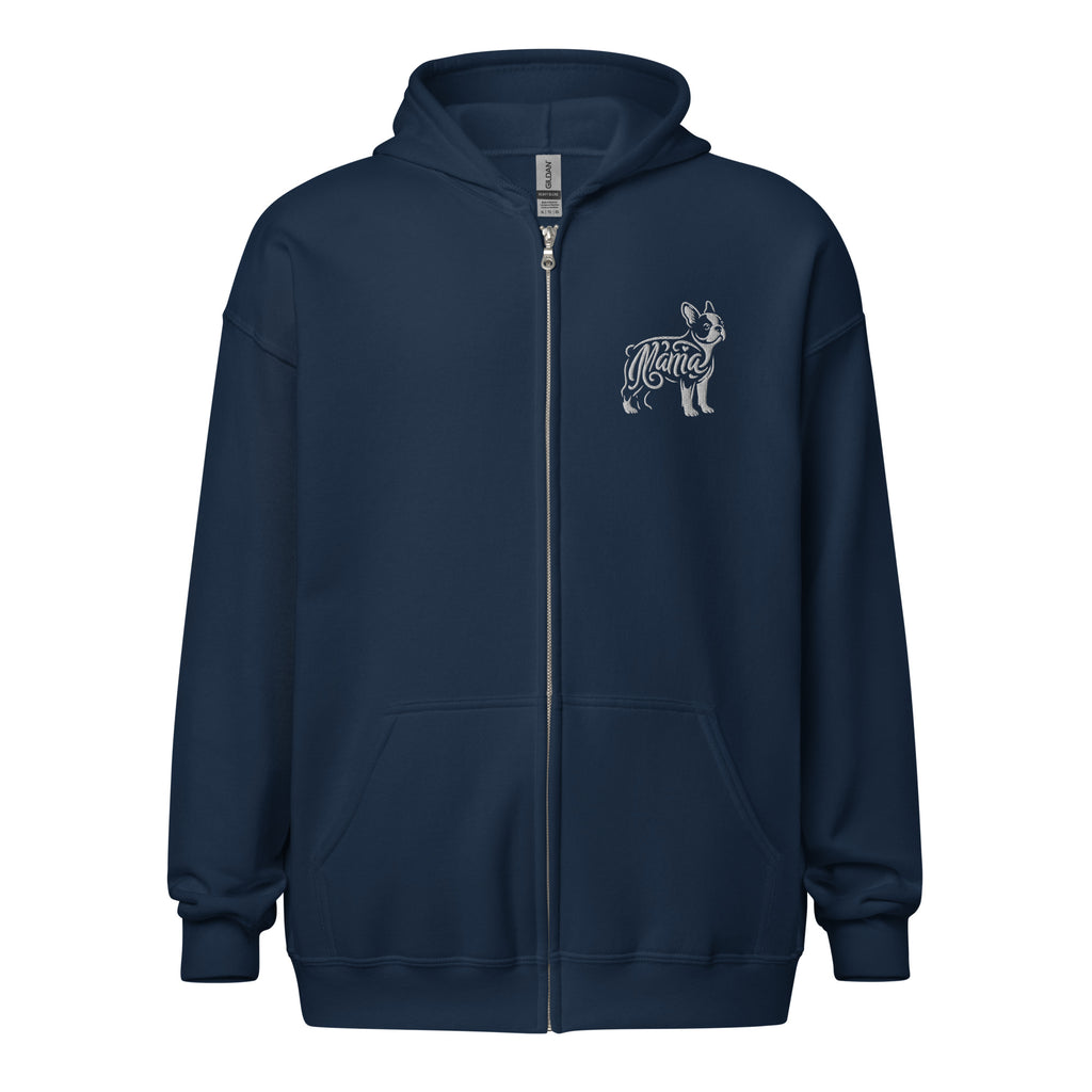 Boston Terrier Mama Embroidered Heavy Blend Zip Hoodie