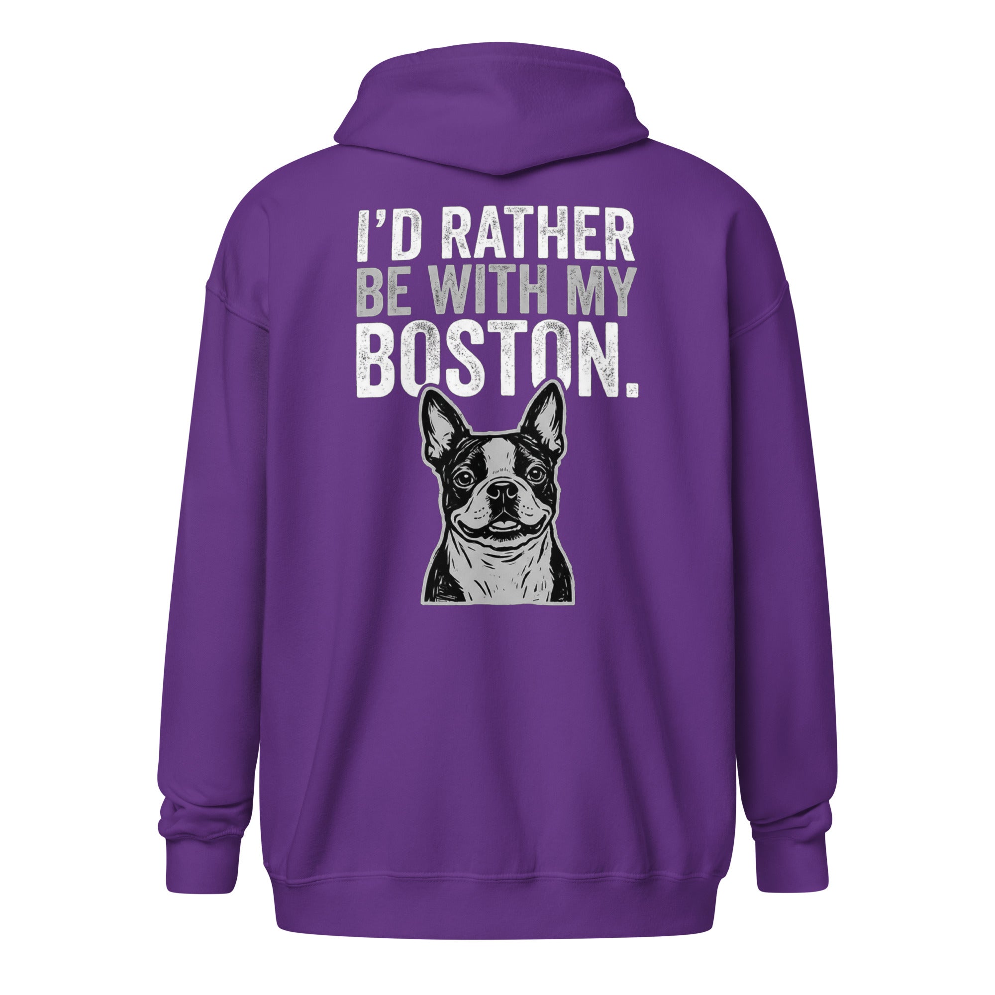 I'd Rather Be With My Boston Unisex Heavy Blend Zip Hoodie . Purple