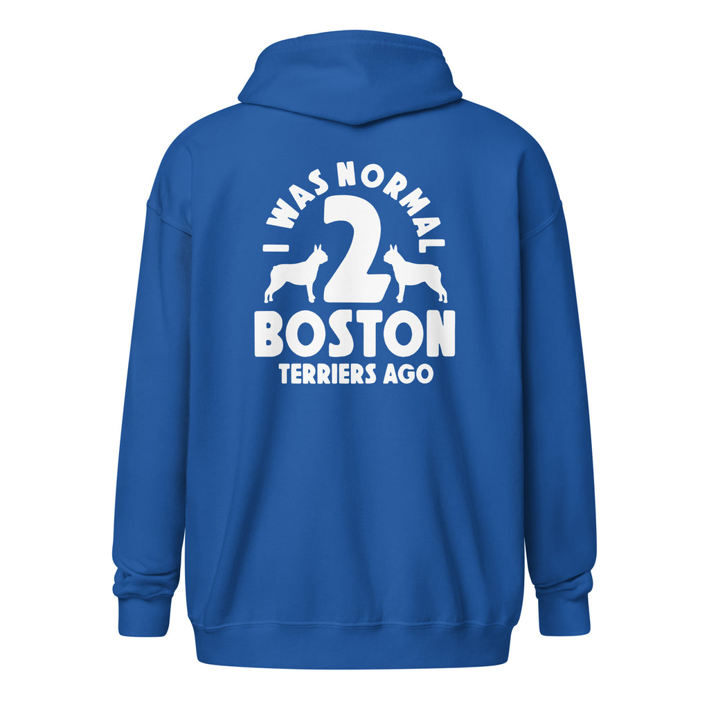 I Was Normal Two Boston Terriers Ago Unisex Heavy Blend Zip Hoodie