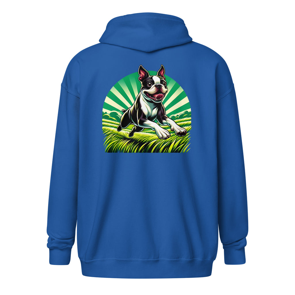 Boston Terrier Dog Running Free Unisex Heavy Blend Zip Hoodie