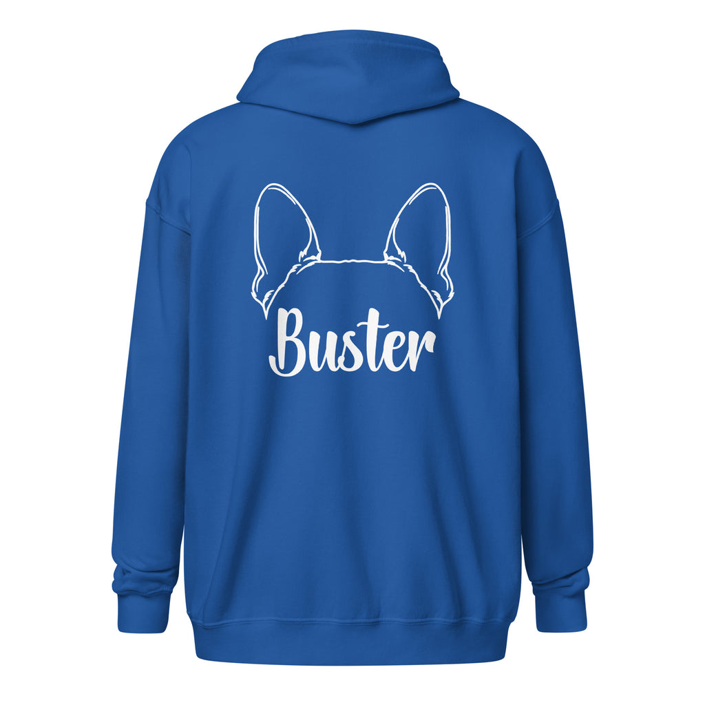 Big Ears With Boston Terrier Name - Custom Unisex Heavy Blend Zip Hoodie