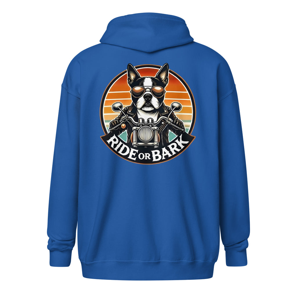 Ride or Bark - Boston Terrier Unisex Heavy Blend Zip Hoodie