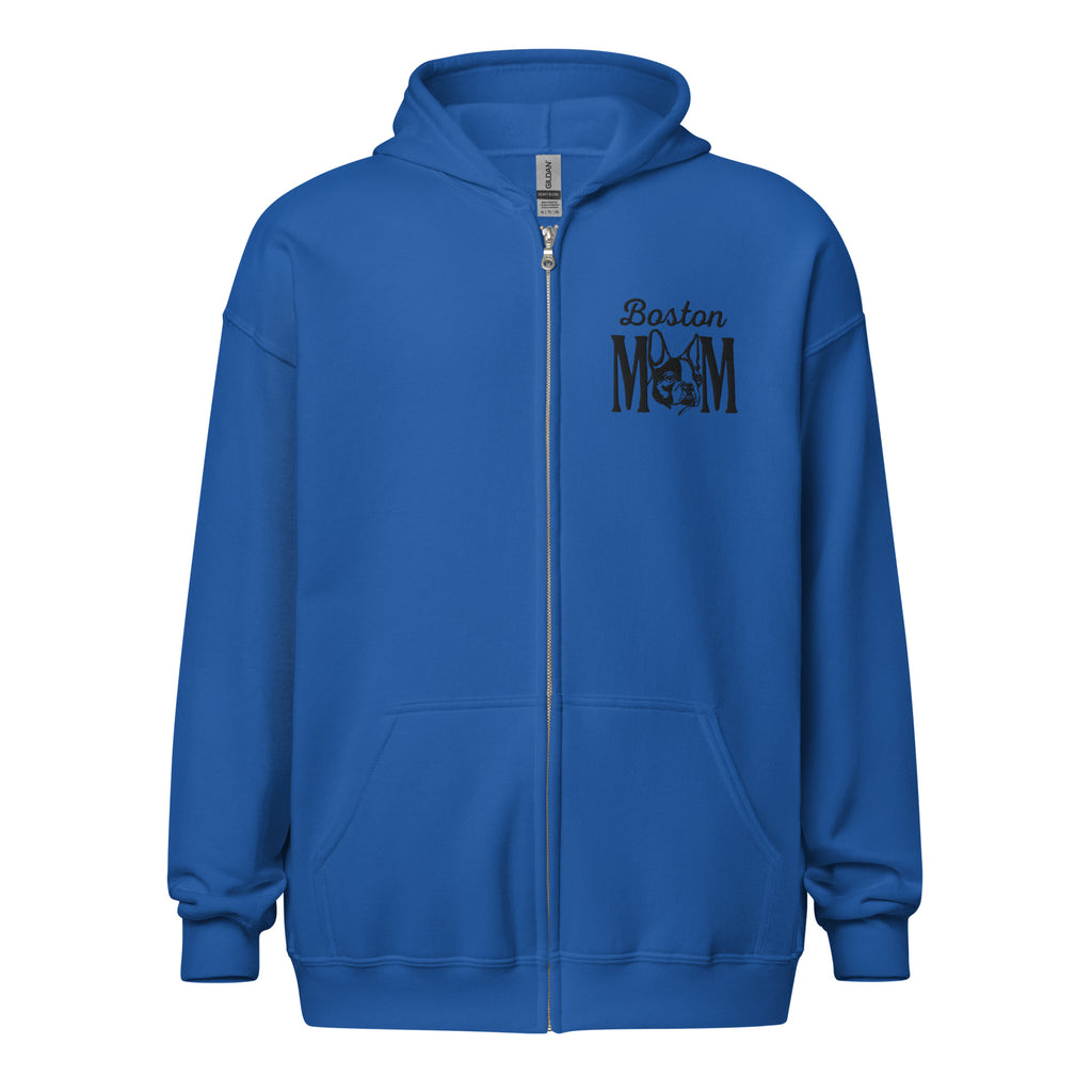 Boston Mom Embroidered Heavy Blend Zip Hoodie