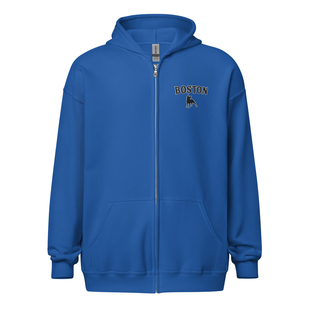 Boston Terrier Embroidered Unisex Heavy Blend Zip Hoodie