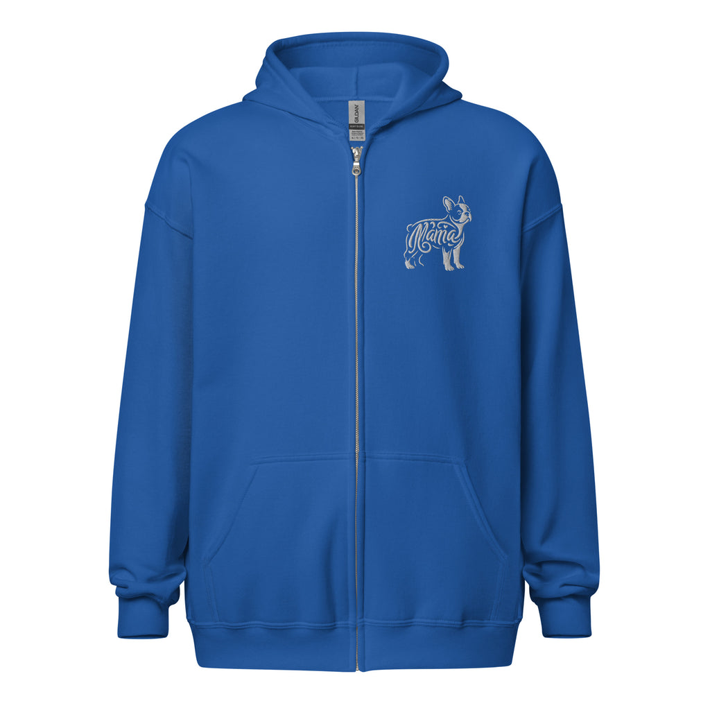 Boston Terrier Mama Embroidered Heavy Blend Zip Hoodie