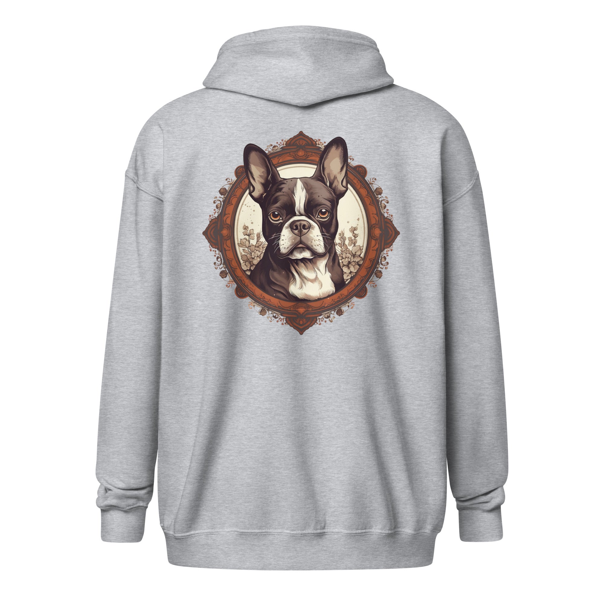Vintage-Inspired Red Brown Boston Terrier Unisex Heavy Blend Zip Hoodie
