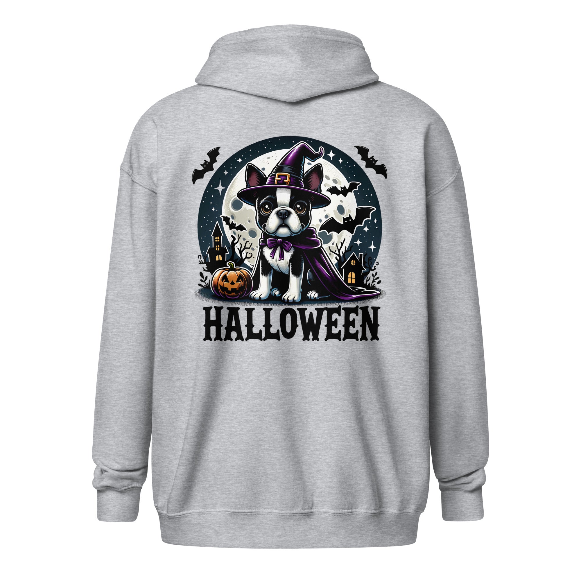 Halloween Witch Boston Terrier Unisex Heavy Blend Zip Hoodie