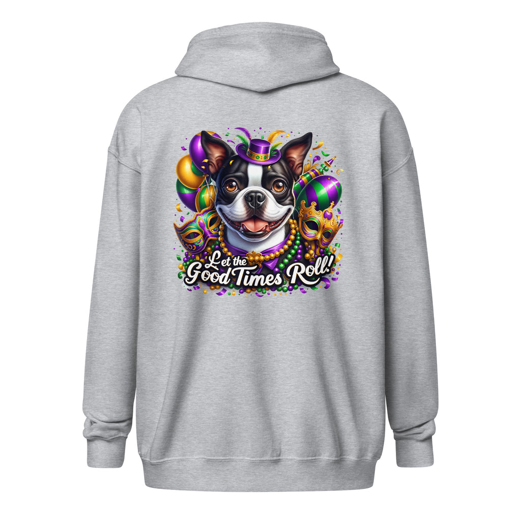 Mardi Gras Boston Terrier Unisex Heavy Blend Zip Hoodie - Let The Good Times Roll!