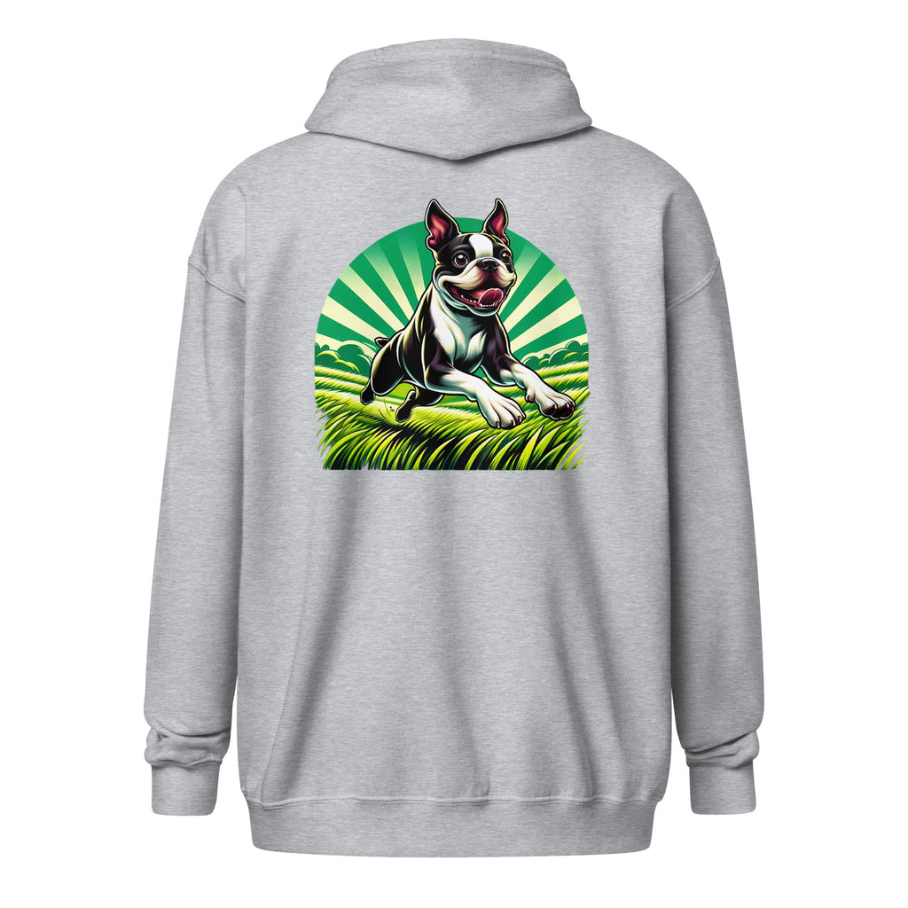 Boston Terrier Dog Running Free Unisex Heavy Blend Zip Hoodie