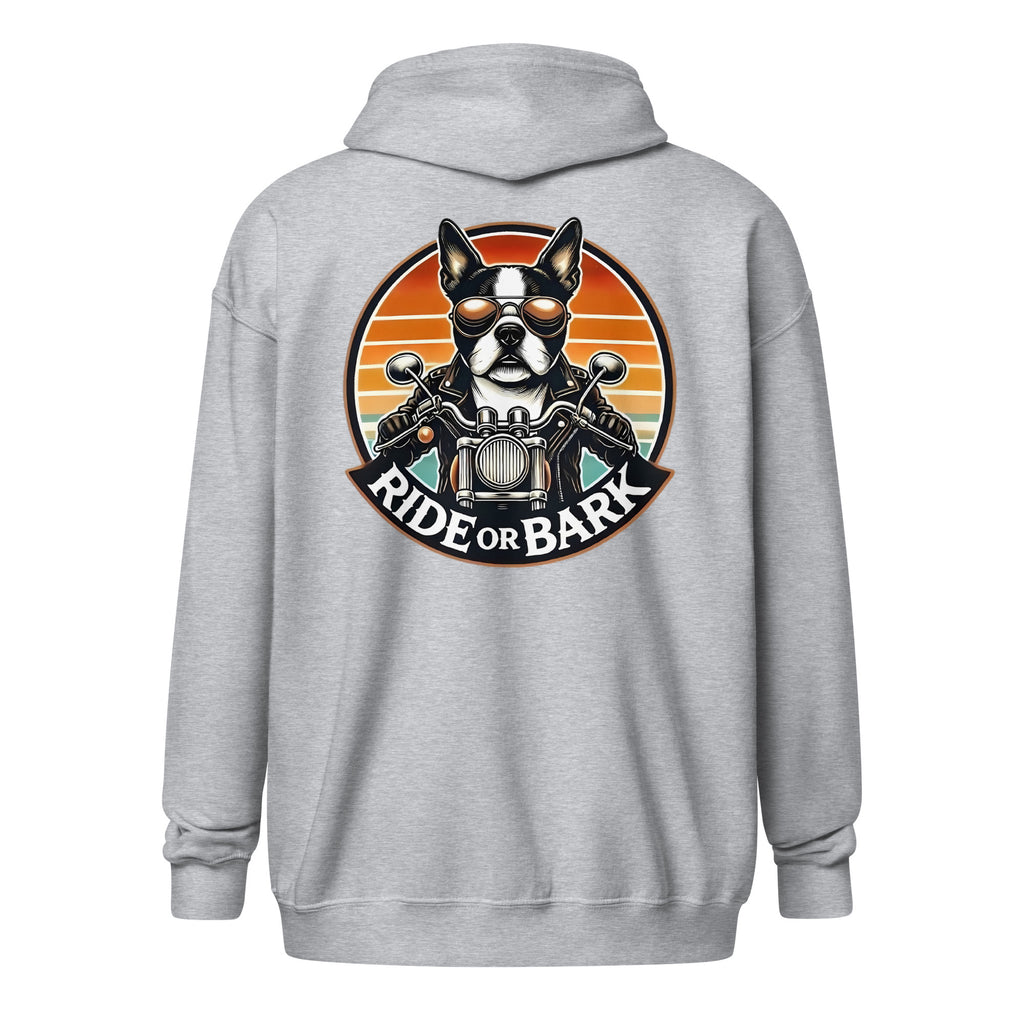 Ride or Bark - Boston Terrier Unisex Heavy Blend Zip Hoodie