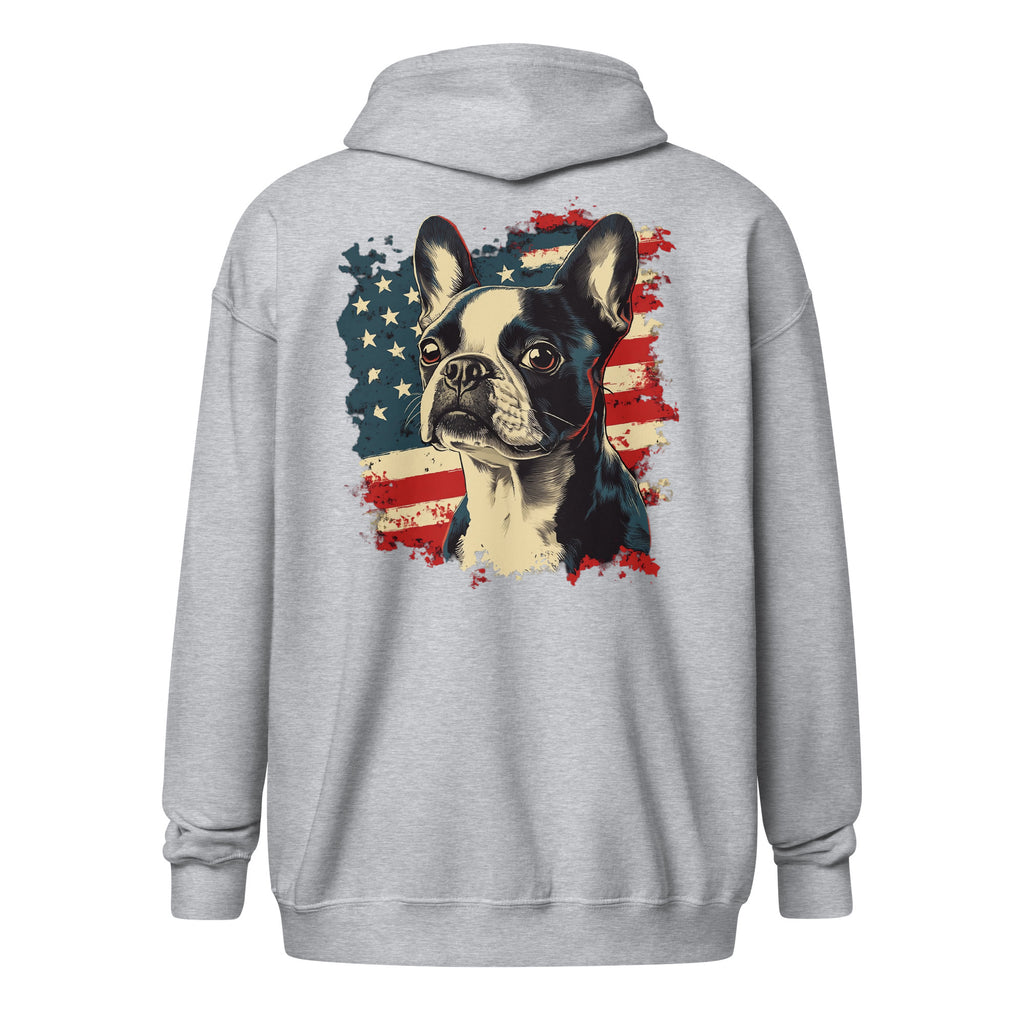 Patriotic Boston Terrier USA Flag Unisex Heavy Blend Zip Hoodie