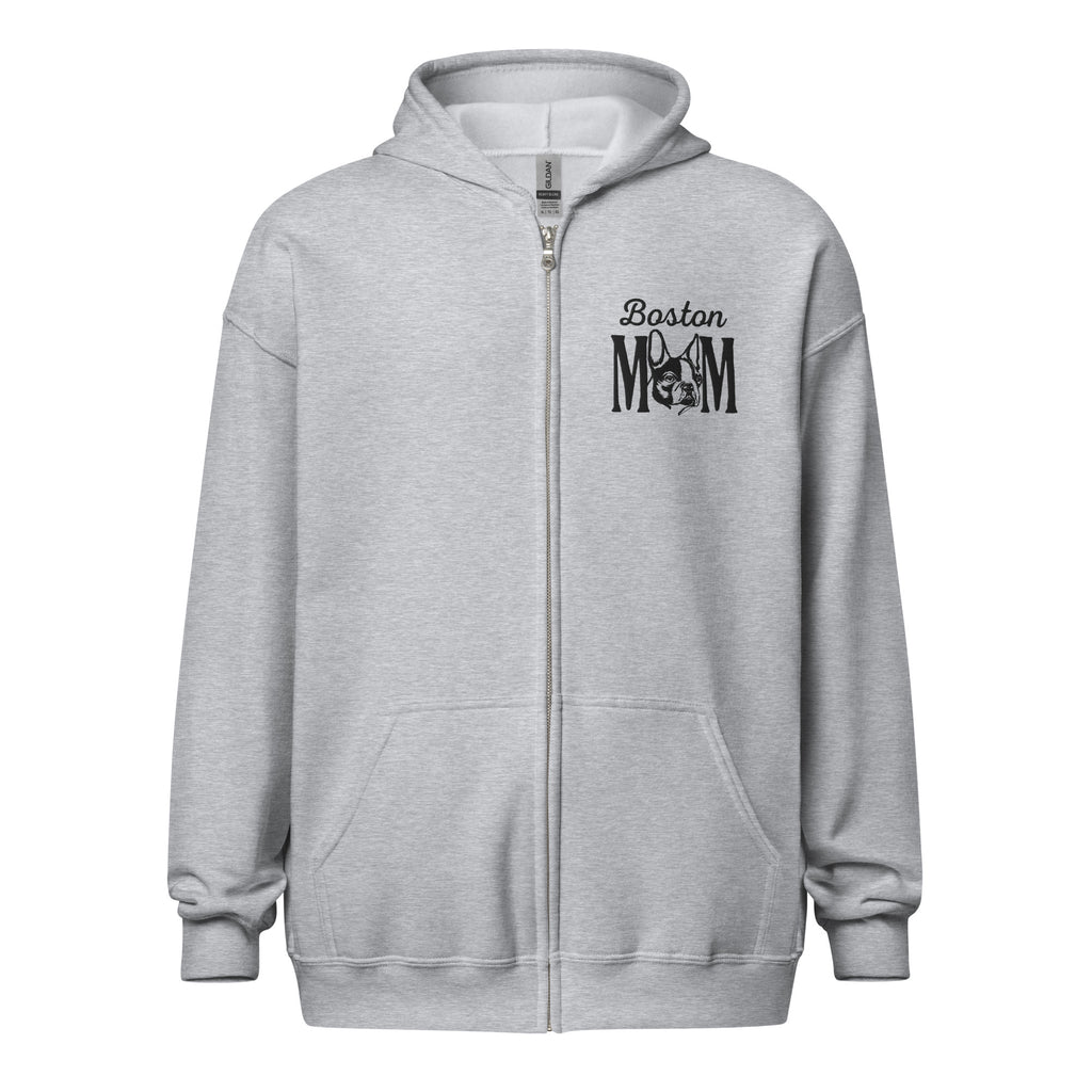 Boston Mom Embroidered Heavy Blend Zip Hoodie