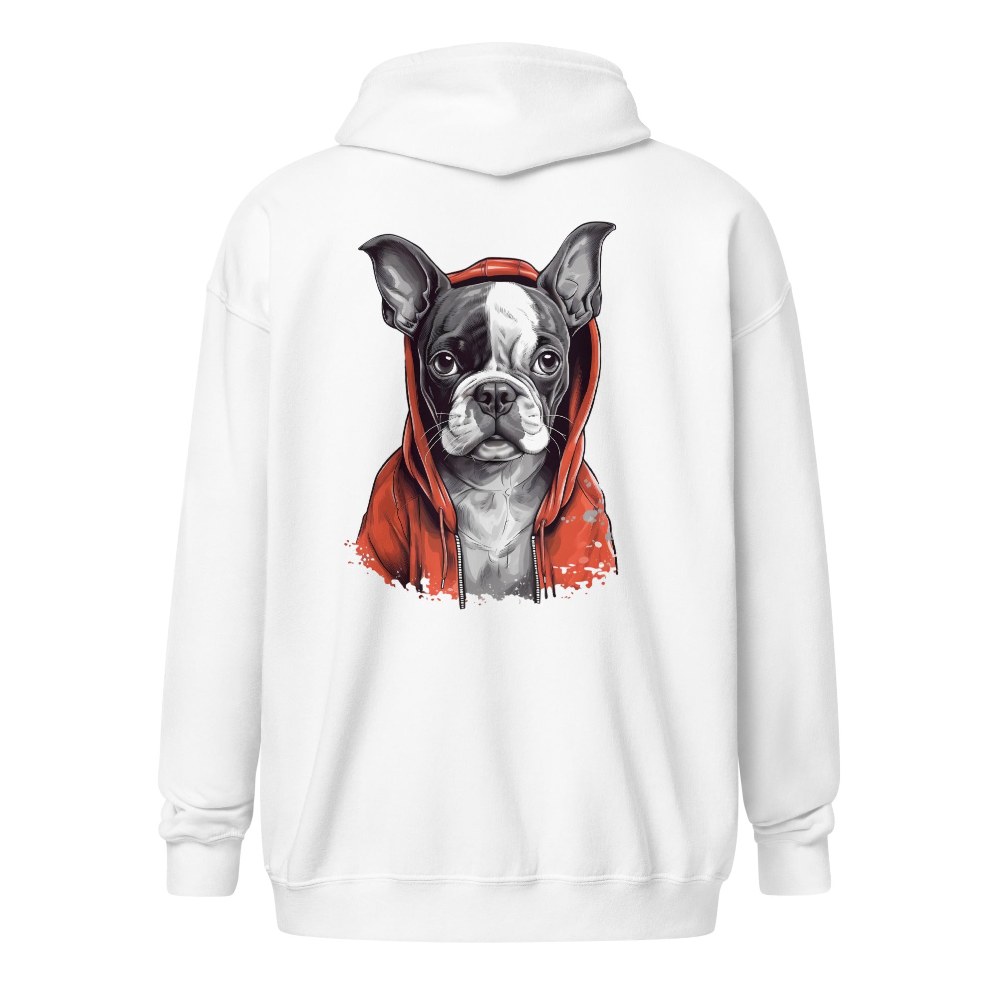 Boston Terrier In A Red Hood Unisex Heavy Blend Zip Hoodie