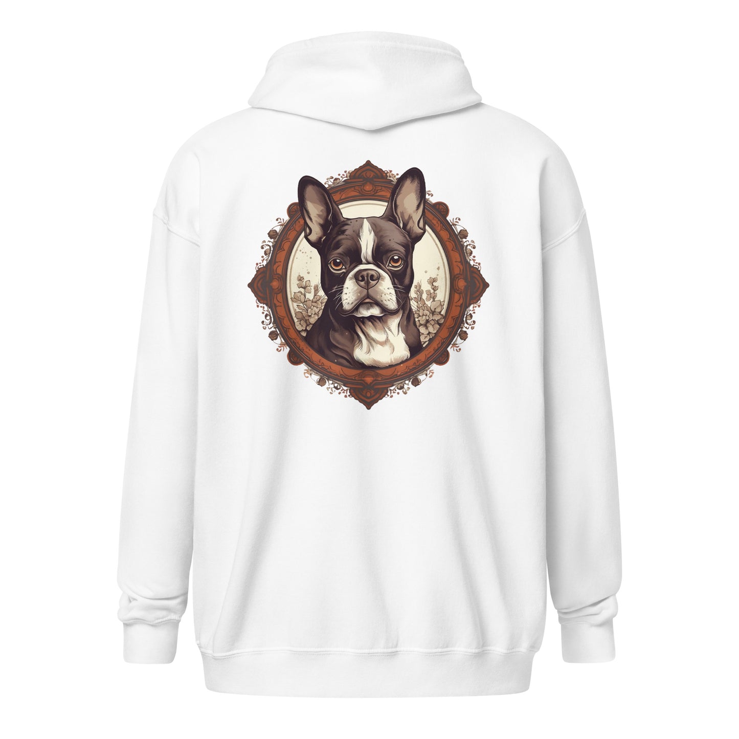 Vintage-Inspired Red Brown Boston Terrier Unisex Heavy Blend Zip Hoodie