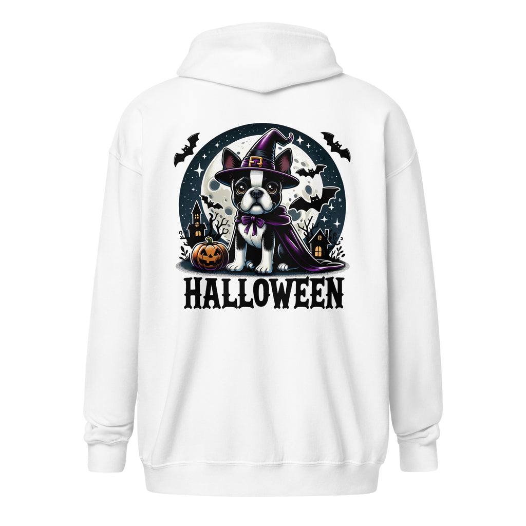 Halloween Witch Boston Terrier Unisex Heavy Blend Zip Hoodie