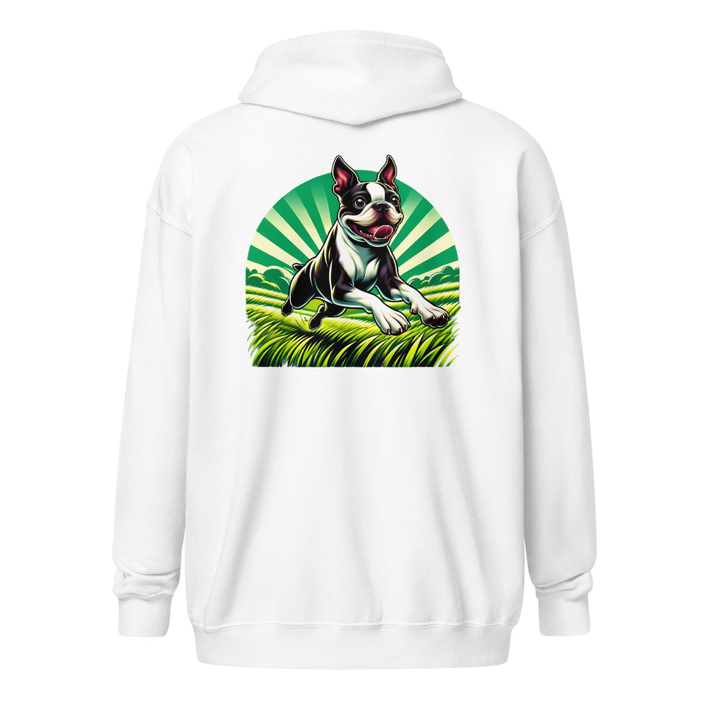 Boston Terrier Dog Running Free Unisex Heavy Blend Zip Hoodie