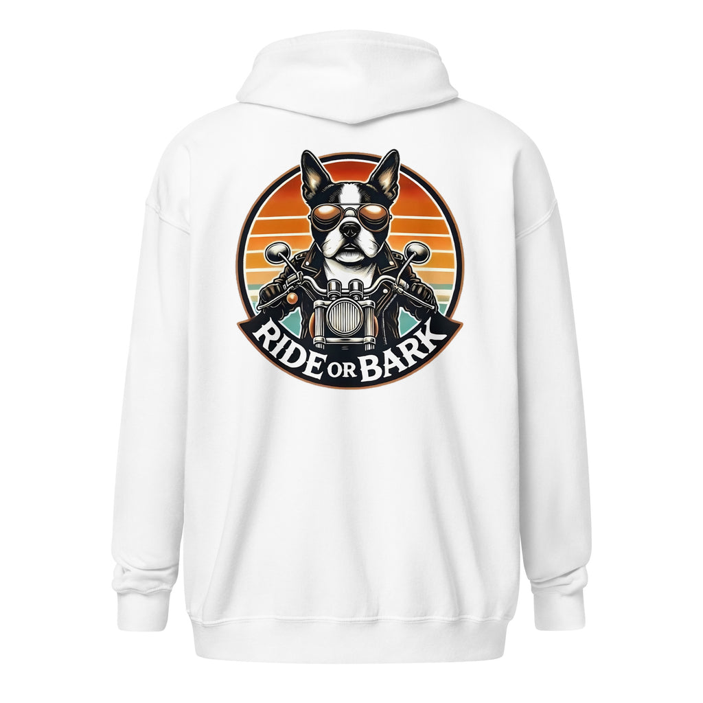 Ride or Bark - Boston Terrier Unisex Heavy Blend Zip Hoodie