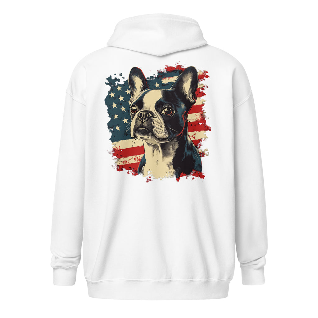 Patriotic Boston Terrier USA Flag Unisex Heavy Blend Zip Hoodie